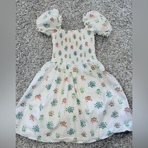 Janie and Jack Floral Puff Sleeve Dress - White and Green